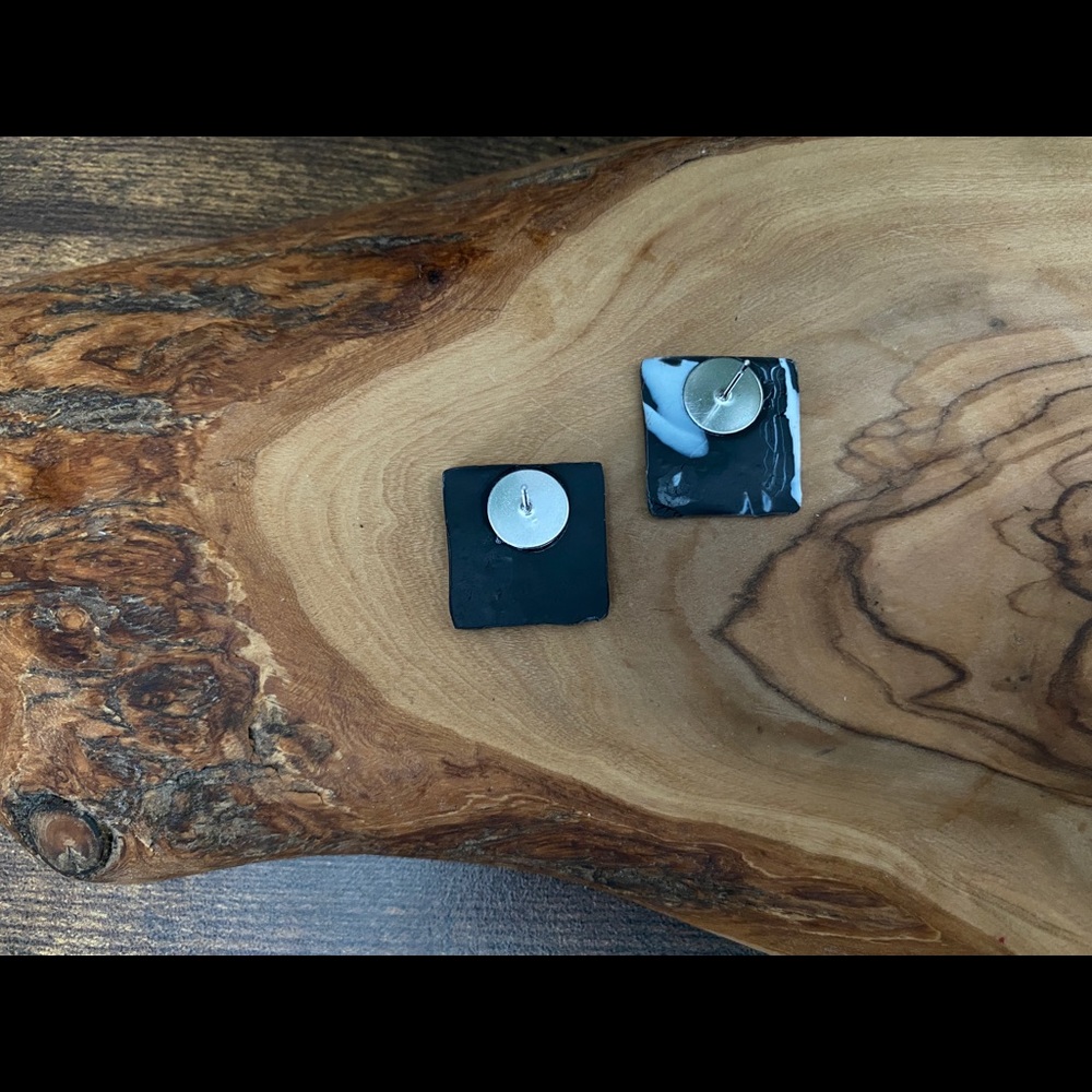 Handmade Abstract Polymer Clay Small Square Studs - Picture 3 of 4